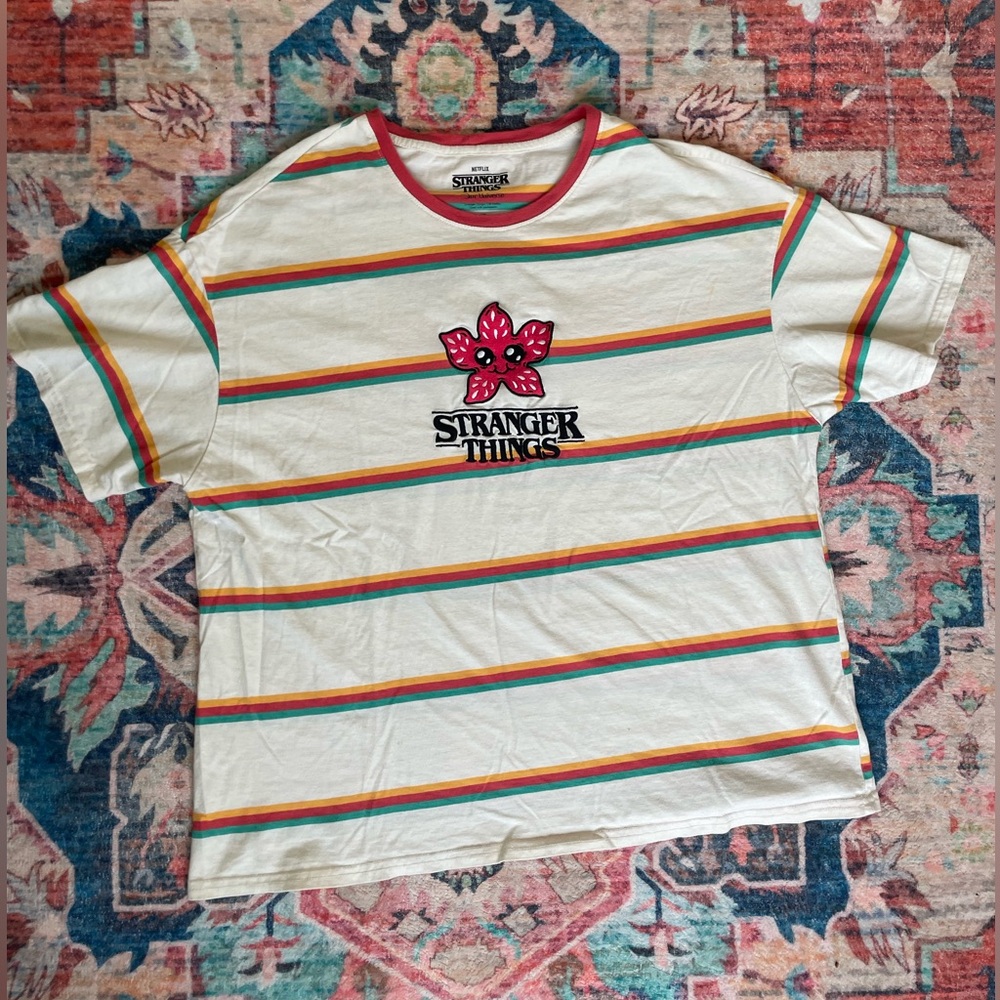 Stranger Things Kawaii Demagorgon Striped T-Shirt Sz L
